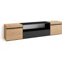 Skraut Home COZY Meuble TV, Banc Télé, 200x35x45cm, Pour les TV jusqu'à 80", Meubles de salon, Chêne et noir