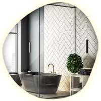 Wallfluent Moderne Miroir Asymétrique LED lumineux avec éclairage LED Esthétique 48x48 cm lumière chaude mural Miroir de maquillage de visagisme pour Chambre à coucher Salon Séjour Salle de bain