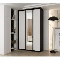 MINIO go for it , armoire VADO, 150 x 235,2 x 45 cm, 3 portes coulissantes (dont 1 miroir), 6 étagères, 2 tringles coulissantes en métal, noir/blanc mat