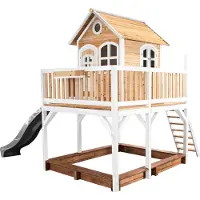 Axi Liam Maison Enfant Avec Bac À Sable & Toboggan Gris | Aire De Jeux Pour L'Extérieur En Marron & Blanc | Maisonnette / Cabane De Jeu En Bois