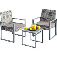 Casaria Salon de jardin gris Lounge en polyrotin 2+1