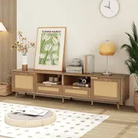 Merax Lowboard "Dionysus" avec rotin tressé et pieds en bois réglables, Oak