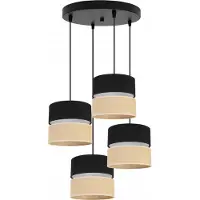 Light11 HOME Light-Home Juta Lampe à suspendre - métal avec abat-jour en tissu - E27 - OV 4-flamme 20 cm - base noire et jute et noir