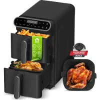 TurboTronic friteuse à air double XXL 11 l – AF500D – airfryer vertical Dual Zone avec 2 cuves de 5,5 l, cuisson pauvre en graisse sans huile, inserts silicone