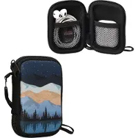 Kwmobile Etui pour écouteurs compatible avec les écouteurs intra-auriculaires - Housse en néoprène Cover Case - dimensions intérieures - Etui en blanc marron clair bleu foncé