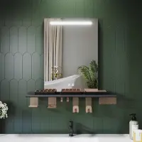 Sonni Miroir de salle de bains 50 x 70 cm, tricolore, intensité lumineuse variable, RA90, antibuée, avec rangement multifonctionnel