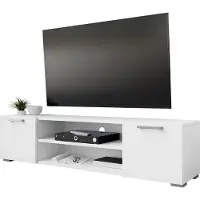 Mirjan 24 Buffet TV Gimren 2D, meuble TV avec deux portes battantes, poignées et pieds de couleur satinée (Couleur : Blanc)