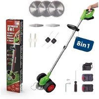 Genius Rotorazer Coupe-bordures sans fil Débroussailleuse 8 en 1 avec 2 batteries, profondeur de coupe réglable, 7 lames affûtées