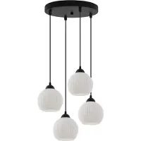 Light11 HOME Lampe à suspendre Riffle Noir 4 flammes avec abat-jour boule blanc E27