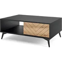Bettso Table basse pour le salon, avec 1 tiroir, modèle Diamond L104, chêne Evoke + noir mat