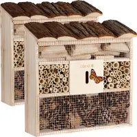 Cadoca 2x Hotel à insectes en bois naturel 30,5x9,5x31cm