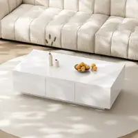 Sweiko Table basse , table de salon haute brillance avec structure de rangement push-pull, tiroirs double face