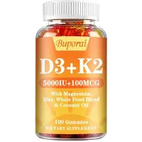 Buporai Vitamine D3 + K2 (5000 UI + 100 mcg) (100 gummies) Complément alimentaire, Os, Muscles, Système immunitaire