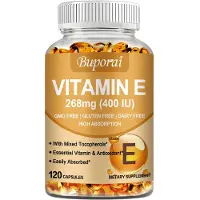 Buporai Vitamine E 268 mg (120 gélules) Complément alimentaire, cur, cheveux, peau, ongles, système immunitaire, yeux