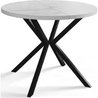 Alpi Möbel AlpiMeble Table de salle à manger ronde LOFT LITEN, table extensible diamètre : 100 cm/180 cm, table de salon, couleur : marbre, avec pieds en métal de couleur noire