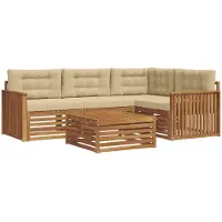 vidaXL Ensemble de canapés d'extérieur avec coussins 5 pièces Nature et Beige