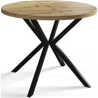 Alpi Möbel AlpiMeble Table de salle à manger ronde LOFT LITEN, table extensible diamètre : 100 cm/180 cm, table de salon, couleur : marron mat, avec pieds en métal de couleur noire