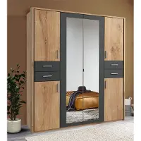Wimex Armoire Vegas à 6 portes battantes, 183 cm, chêne planches graphite avec miroir