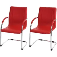 Mendler 2x Chaise de salle à manger Samara, chaise cantilever, chaise de cuisine avec dossier, PVC acier rouge