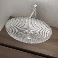 Doporro Lavabo à Poser Vasque en Verre Transparent Lave Mains Ovale de Salle de Bains Petit Lave-Mains pour WC 50,5x35x14,5 cm Minerva04