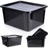 By Lille Vilde Boîte de rangement noire avec couvercle - Plastique durable, organisez tout
