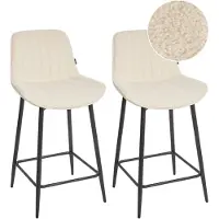 Beliani Lot de 2 tabourets de bar pivotants, revêtement bouclé beige clair, piètement en acier avec repose-pieds, design moderne