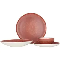 RINART Set de vaisselle (Large) - Rose - 24 pièces - 6 personnes - Porcelaine
