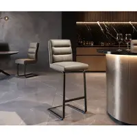 DELIFE Chaise-de-bar Pela-Flex cuir véritable boue piétement luge plat métal noir ressorts ensachés