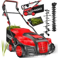 MASKO Élévateur de gazon électrique 2 en 1, aérateur de pelouse, 1800W, largeur de travail de 40 cm, bac de ramassage de 55 litres