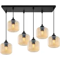 Light11 HOME Suspension RIFFLE noire à 6 ampoules, cylindre en verre ambré, E27