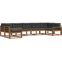 vidaXL Ensemble de canapés d'extérieur avec coussins 7 pièces Nature et Anthracite