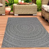 Carpetia Tapis rond d'extérieur à motifs ethniques - Anthracite et noir élégants, résistant aux intempéries et moderne Taille - 80 x 150 cm