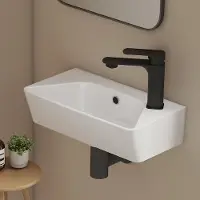 Emke Lavabo suspendu en céramique rectangulaire 400x225mm blanc brillant Lavabo suspendu moderne avec trou pour robinetterie & trop-plein pour WC invités & petite salle de bains