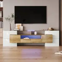 Youjia Meuble TV élégant, meuble bas, 200 cm, éclairage LED, mobilier de salon. Design moderne. Surface en verre élégante, aspect naturel, 33,5 cm, 60 cm, panneau de particules