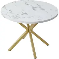 Merkloos Table à manger Affordable Goods – 100 cm – Luxe – Piètement doré – Aspect marbré – Ronde – Meubles