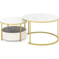 Northix Ensemble de 2 tables basses rondes avec panier de rangement