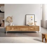 DELIFE Lowboard Wyatt 175 cm Sheesham naturel 2 portes 1 abattant Pied Ovale Acier inoxydable