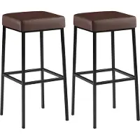 CLP - Ensemble de 2 tabourets de bar Montreal, revêtus de similicuir, avec assises et repose-pieds rembourrés. Couleur : marron. Structure : noire