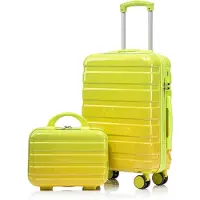 LVHOM Set de valises rigides 2 pièces en ABS, 14"-20", avec roulettes 360°, set de valises de voyage, set de trolleys imperméables, vert