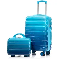 LVHOM Set de valises rigides 2 pièces en ABS, 14"-20", avec roulettes 360°, set de valises de voyage, set de trolleys imperméables, bleu