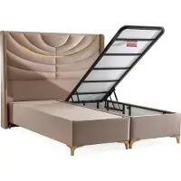 Xl Moebel Gmbh Elégant lit beige avec matelas en textile et bois