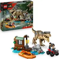 LEGO Jeu de construction Jurassic World T. rex 76975, 199 pièces, A partir de 5 ans, Hangar destructible, Bateau et 4x4