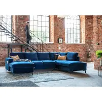 Miuform Lofty Lilly - Canapé d'angle avec fonction lit et sommier U-FORM RIGHT - 303 x 197 cm - Velours bleu marine - Canapé-lit Canapé