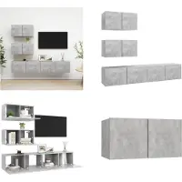 vidaXL 4 pcs. Set d'armoires TV Gris béton Bois composite - Set d'armoires TV - Set d'armoires TV suspendues - Set d'armoires TV suspendues
