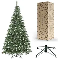 Springos Sapin de Noël artificiel Premium 220 cm Pin Diamant avec neige artificielle et vrais cônes Aspect hivernal Sapin de Noël