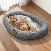Vevor Lit pour Chien Humain 174x118x24 cm Panier Géant pour Chien en Mousse Mémoire Forme Orthopédique avec Poche Latérale