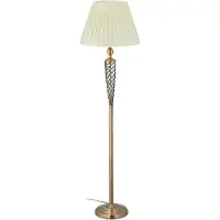 Relaxdays Lampe sur pied style antique, abat-jour en tissu, pied décoratif en métal, culot E27, lampe de salon, H x P : 157 x 42 cm, laiton/blanc