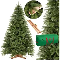 Springos Sapin de Noël artificiel - - Épicéa du Caucase - 220 cm - Branches denses - Support en bois
