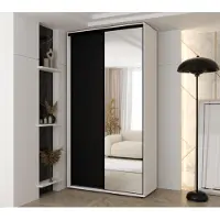 MINIO go for it , armoire VADO, 140x235,2x45 cm, 2 portes coulissantes (1 miroir), 6 étagères, 2 tringles métalliques coulissantes, blanc/noir mat