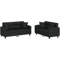 Syfax Ensemble de canapés 2 pcs avec coussins noir similicuir